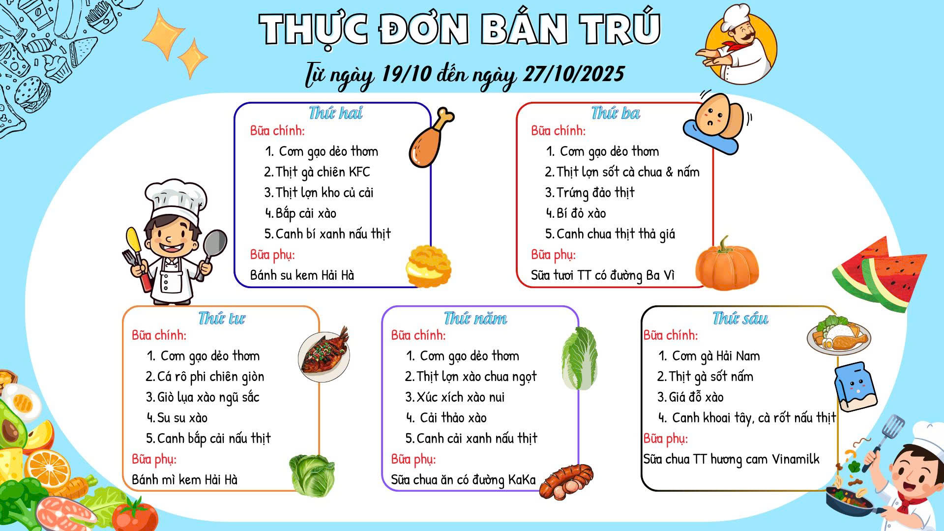 Thực đơn ăn bán trú Tuần 7